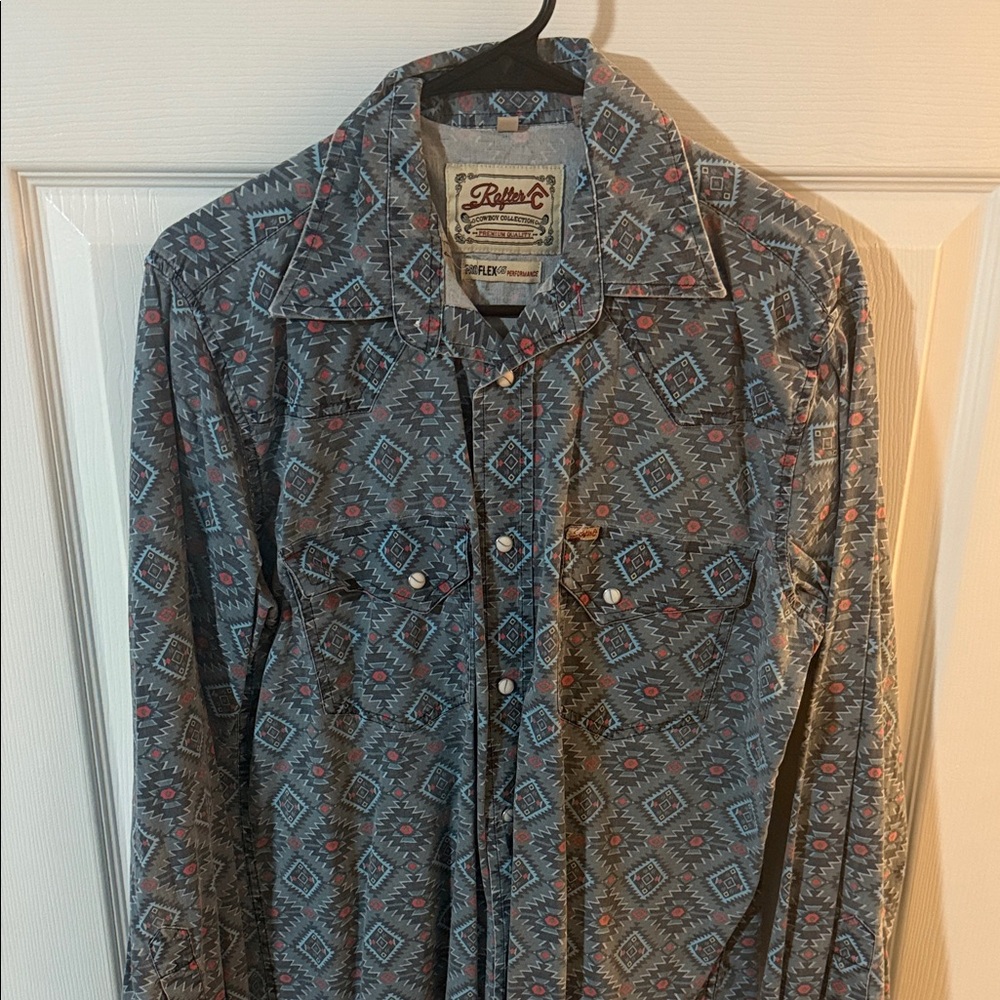 Rafter C Men's Geometric Pattern Shirt - Blue and Red